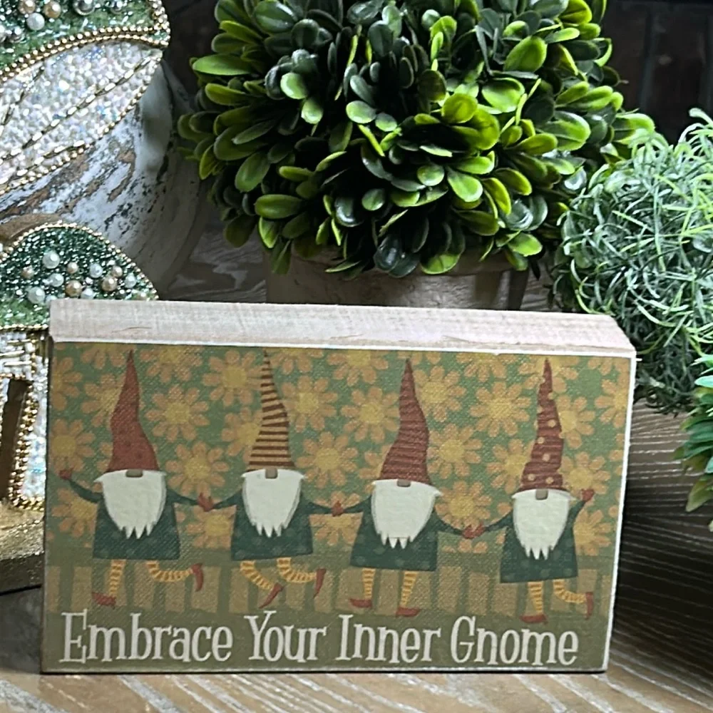 NEW! Enchanted Forest Embrace Your Inner Gnome Welcome Garden Gnome Wood Sign